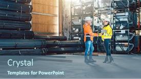  Presentation with logistics warehouse - Amazing presentation theme having handshake-of-worker-and-customer backdrop and a ocean colored foreground