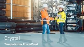  Presentation with warehouse - Slide deck having handshake-of-worker-and-customer background and a light blue colored foreground