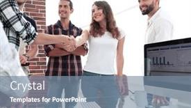  Presentation with handshake - Amazing presentation theme having handshake of young designers and client backdrop and a seafoam green colored foreground