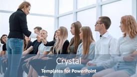  Presentation with business training - Theme with handshake-of-young-people-during background and a ocean colored foreground