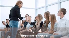  Presentation with business training - Presentation theme enhanced with handshake-of-young-people-during background and a gray colored foreground