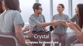  Presentation with circle - PPT theme having handshake-of-young-people background and a tawny brown colored foreground