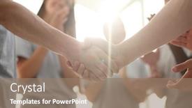  Presentation with handshake - Colorful presentation theme enhanced with handshake-of-young-people backdrop and a coral colored foreground