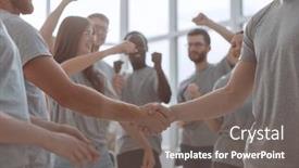  Presentation with handshake - Presentation theme consisting of handshake-of-young-people background and a gray colored foreground