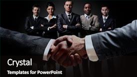  Presentation with group of people praying to god - Beautiful PPT theme featuring handshake on the background group backdrop and a  colored foreground