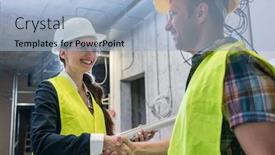  Presentation with acceptance - Audience pleasing slide set consisting of handshake-on-the-construction-site backdrop and a light blue colored foreground