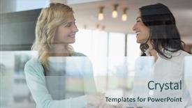  Presentation with shaking hands - PPT theme having handshake technology - happy businesswomen shaking hands background and a lemonade colored foreground