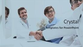  Presentation with interview - Theme featuring handshake two medical colleagues background and a  colored foreground