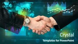  Presentation with handshake - Presentation design with handshake with charts and diagrams background background and a ocean colored foreground