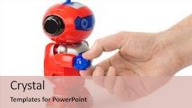  Presentation with robot toy - Amazing slide deck having handshake with toy robot isolated backdrop and a coral colored foreground