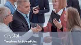  Presentation with handshakes - Presentation theme consisting of handshakes-on-group-of-business background and a mint green colored foreground