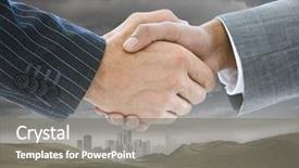  Presentation with people - PPT theme consisting of handshaking on background of building background and a gray colored foreground