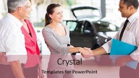  Presentation with salesman - Amazing slide set having handshaking with young adult customer backdrop and a coral colored foreground