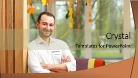  Presentation with restaurant waiter - Theme having handsome adult waiter at restaurant background and a mint green colored foreground