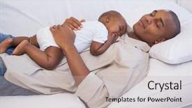  Presentation with african american baby - Audience pleasing PPT layouts consisting of handsome african american boy parents - happy father napping with baby backdrop and a light gray colored foreground