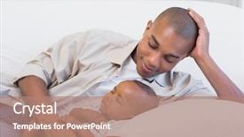  Presentation with african american baby - Beautiful presentation theme featuring handsome african american boy parents - happy young father with baby backdrop and a coral colored foreground