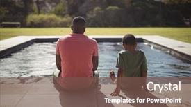  Presentation with father and son - Audience pleasing slides consisting of handsome african american boy parents - rear view of father backdrop and a tawny brown colored foreground