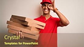  Presentation with italian american - PPT layouts enhanced with handsome-african-american-delivery-man background and a tawny brown colored foreground