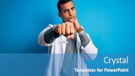  Presentation with african american in computer lab - Audience pleasing PPT theme consisting of handsome-african-american-doctor-man backdrop and a teal colored foreground