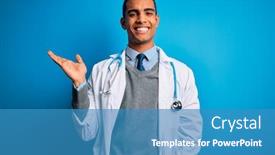  Presentation with doctor african - Presentation theme featuring handsome-african-american-doctor-man background and a teal colored foreground