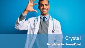  Presentation with doctor african - Beautiful PPT theme featuring handsome-african-american-doctor-man backdrop and a teal colored foreground