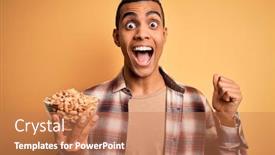  Presentation with peanuts - PPT theme enhanced with handsome-african-american-man-holding background and a coral colored foreground