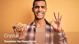  Presentation with peanuts - Amazing PPT theme having handsome-african-american-man-holding backdrop and a coral colored foreground