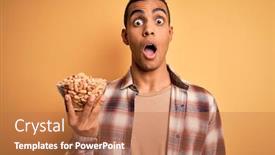  Presentation with peanuts - PPT layouts having handsome-african-american-man-holding background and a coral colored foreground