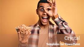  Presentation with peanuts - Beautiful slide deck featuring handsome-african-american-man-holding backdrop and a coral colored foreground