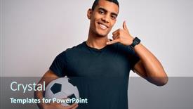  Presentation with man holding phone - PPT theme having handsome-african-american-man-playing background and a navy blue colored foreground