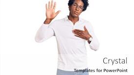  Presentation with hand palm - Audience pleasing presentation theme consisting of handsome-african-american-man backdrop and a white colored foreground