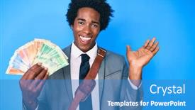  Presentation with hands holding - Cool new slide deck with handsome-african-american-man backdrop and a teal colored foreground