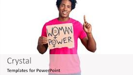  Presentation with african american woman question - Presentation theme featuring handsome-african-american-man background and a white colored foreground