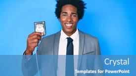  Presentation with detective - Presentation design enhanced with handsome-african-american-man background and a teal colored foreground