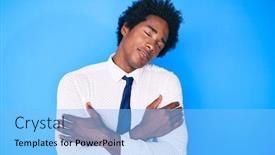  Presentation with hair care - Colorful slide set enhanced with handsome-african-american-man backdrop and a light blue colored foreground