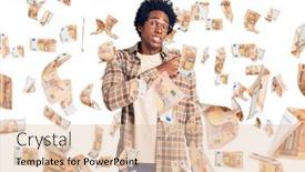  Presentation with forefinger - PPT theme featuring handsome-african-american-man background and a lemonade colored foreground