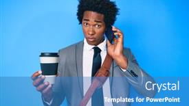  Presentation with drinking problem - Colorful PPT theme enhanced with handsome-african-american-man backdrop and a teal colored foreground