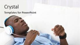  Presentation with headphones - PPT layouts enhanced with handsome african american man background and a  colored foreground