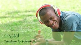  Presentation with headphones - Colorful slide deck enhanced with handsome african american man backdrop and a mint green colored foreground