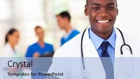  Presentation with doctor african - Colorful PPT layouts enhanced with handsome african american medical doctor backdrop and a light blue colored foreground