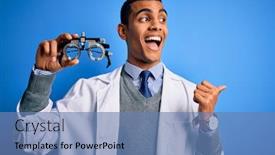  Presentation with optical - Presentation having handsome-african-american-optical-man background and a teal colored foreground