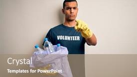  Presentation with plastic recycling - Presentation theme enhanced with handsome-african-american-volunteer-man background and a coral colored foreground