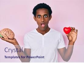  Presentation with brain - PPT theme with handsome-african-man-holding-brain background and a sky blue colored foreground