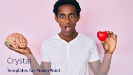  Presentation with brain - PPT theme with handsome-african-man-holding-brain background and a sky blue colored foreground