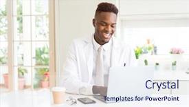  Presentation with working - Presentation design enhanced with handsome african proffesional man working background and a sky blue colored foreground