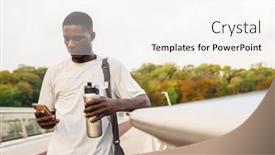  Presentation with bottle water - PPT theme having handsome-african-sportsman-using-mobile background and a white colored foreground