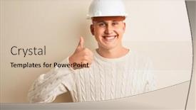  Presentation with security camera - Audience pleasing slide set consisting of handsome architect man wearing security helmet standing over isolated white background doing happy thumbs up gesture with hand approving expression looking at the camera with showing success backdrop and a lemonade colored foreground