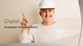  Presentation with camera security - Audience pleasing PPT theme consisting of handsome architect man wearing security helmet standing over isolated white background with a big smile on face pointing with hand and finger to the side looking at the camera backdrop and a lemonade colored foreground