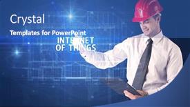  Presentation with new technology - Audience pleasing PPT theme consisting of handsome-architect-with-helmet-drawing backdrop and a teal colored foreground