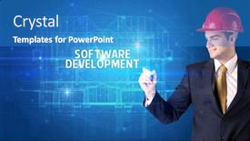  Presentation with new technology - PPT layouts with handsome-architect-with-helmet-drawing background and a teal colored foreground